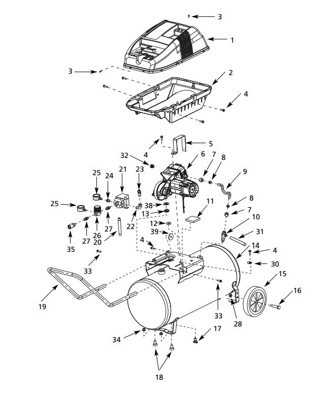 Tank Assembly Parts Diagram and Parts List for WL650200AJ  Campbell Hausfeld Compressor